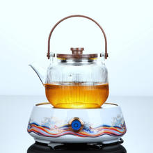 不拙 玻璃煮茶壶电陶炉煮茶器烧水壶茶具套装家用养生壶煮茶炉 3-条纹月笼壶+白瀚海电陶炉900ml