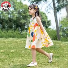 SNOOPY 史努比 童装女童连衣裙夏季新款儿童无袖背心裙小女孩碎花公主裙子