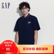 限移动端、京东百亿补贴：Gap 盖璞 男女装2024夏季新款logo纯棉翻领短袖T恤运动通勤polo衫465661 海军蓝 180/100A(XL)亚洲尺码