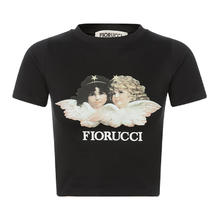 FIORUCCI 纯色棉质天使图案印花女正肩短款修身短袖T恤 银泰百货