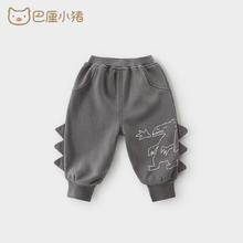 BALIPIG 巴厘小猪 男童长裤宝宝秋冬季加绒束脚裤新年裤儿童裤子保暖红色女童休闲裤 太空灰 120cm