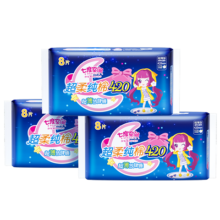 PLUS会员:七度空间 少女超薄 100%纯棉特长夜用卫生巾套装420mm*24片*8件+赠心相印 抽纸3层*100抽*12包