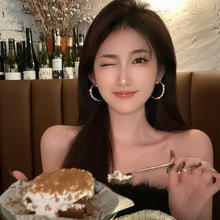 时鸾 甜酷girl 轻奢锆石圈圈耳环新款潮冷淡风耳钉夸张大耳圈女 锆石圈圈耳环