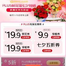促销活动：京东 PLUS会员鲜花特权 每月尊享一次 9.9包邮定制鲜花/绿植