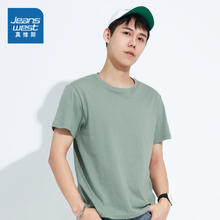 JEANSWEST 真维斯 LE真维斯男女纯棉宽松休闲体恤圆领短袖T恤衫男上衣白色打底衫男