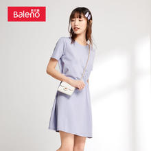百亿补贴：Baleno 班尼路 春夏款女装纯色日系抽褶圆领黑色优雅高级显瘦短袖连衣裙