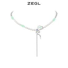 ZENGLIU ZEGL设计师青绿绮梦系列新中式蝴蝶结绿玉髓项链女人造珍珠锁骨链