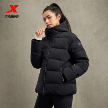 特步门店同款连帽羽绒服女冬运动服防风保暖百搭外套977428190349 正黑色 L