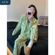百亿补贴：AUN 韩版芥末绿可爱腊肠犬春秋季睡衣女长袖薄款学生可外穿家居服