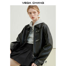 百亿补贴：VEGA CHANG bf风一字扣PU皮夹克外套