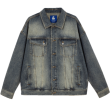 概率券、PLUS会员：JACK&JONES 杰克·琼斯 重磅废土风 复古纯棉牛仔外套 E39 中蓝牛仔