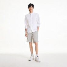 PLUS会员、概率券：杰克·琼斯 秋季新款男士纯色商务休闲 七分袖衬衫224231005 A06本白色