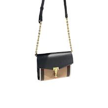 BURBERRY 博柏利 欧洲直邮BURBERRY/博柏利 MACKEN女士大号黑色格纹棉麻钩扣斜挎包
