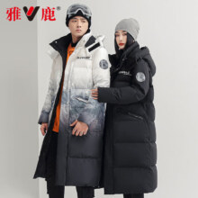 雅鹿情侣长款羽绒服男女同款2024新款过膝加厚连帽极寒渐变色保暖外套