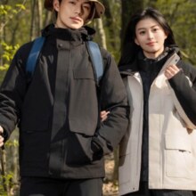 Plus会员：雪中飞三合一情侣款冲锋衣羽绒服秋冬连帽轻户外运动保暖时尚羽绒外套男 几何黑