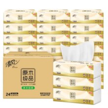20点开始，plus会员:清风原木纯品抽纸纸巾3层100抽 24包*3件