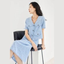 对白 女士 气质流苏边小香风V领套装