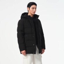 坦博尔 羽绒服男休闲宽松保暖加厚冬天可脱卸帽外套TF236507 黑色 170/88A