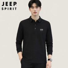 再降价、PLUS会员：JEEP SPIRIT 吉普 长袖T恤男 纯色上衣服 黑色 L