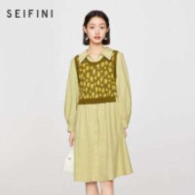 SEIFINI 诗凡黎 商场同款假两件衬衫裙 3D8292041 芥黄