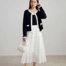 plus会员、砸金蛋券:独束 大码女装撞色针织开衫套装 深靛蓝