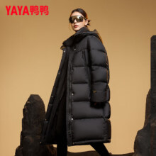 PLUS会员：YAYA 鸭鸭 长款过膝羽绒服 女款 黑色/卡其可选