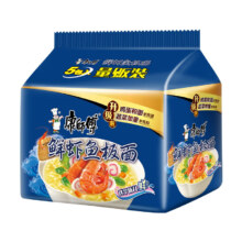 学生专享：康师傅 方便面 经典鲜虾鱼板面五连包98g*5 泡面袋装速食 方便食品