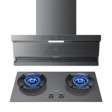 预售、PLUS会员：Midea 美的 顶侧双吸变频 蒸汽洗AK5max+灰色Q529L 烟灶套装 天然气