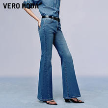 VERO MODA 牛仔裤2024秋新款高腰显瘦烫钻水洗喇叭裤