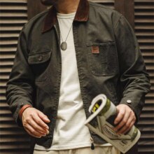 PLUS会员：马登工装 复古重磅硬挺帆布外套 军绿色+凑单