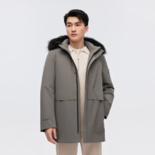 PLUS会员：波司登（BOSIDENG）冬季鹅绒羽绒服男简约风经典商务加厚脱卸帽大毛领