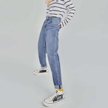 plus会员：Lee 411高腰舒适 小直脚 浅蓝色女牛仔裤