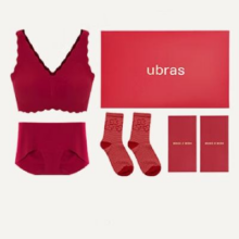 PLUS会员、概率券：ubras 无尺码深V小浪花文胸礼盒 本命年套装 丝绒红