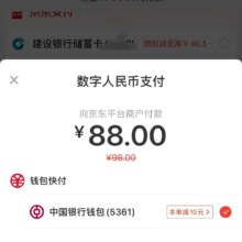 京东 用数字人民币付款充值 100减10元