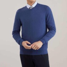 YPLUS会员、限时优惠：OUNGOR 雅戈尔 V领羊毛驼绒混纺羊毛衫 浅蓝VYTR639997IVA 105cm