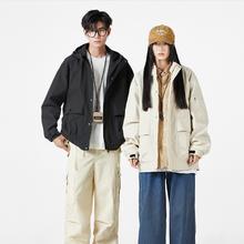 雅鹿男装女装春秋款休闲工装连帽外套