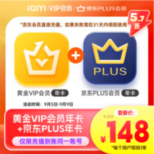 爱奇艺 VIP黄金会员年卡12个月+京东Plus会员年卡12个月