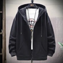 京喜自营  男士连帽卫衣  休闲宽松帽衫 黑色 2XL