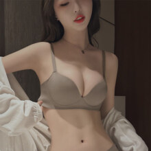 PEANOJEAN无钢圈无痕内衣女小胸聚拢平胸显大收副乳防下垂文胸罩套装W8792 咖色套装 34/75B