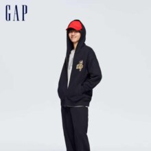 PLUS会员：Gap 男女装春季2024新款连帽衫422217新年款卫衣 黑色 180/100A(XL)