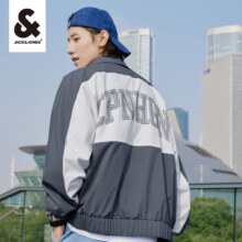 Plus会员：杰克·琼斯（JACK&JONES）秋季字母美式休闲棒球领短袖夹克外套男合集 皇冠蓝