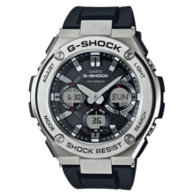 卡西欧（CASIO）G-STEEL系列太阳能多功能时尚防水潮流男表推荐七夕情人节礼物 GST-S110-1A黑银树脂表带