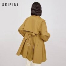 SEIFINI 诗凡黎 风衣秋款中长大衣赫本薄外套 3D8260621 姜黄