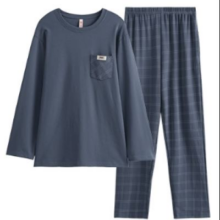 PLUS会员：芬腾 男士纯棉家居服套装 FX25931452灰兰 175(XL) [建议体重146-166斤]