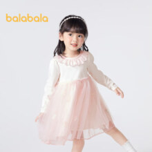 PLUS会员：BALABALA 巴拉巴拉 女童公主裙 秋季精致绣花网纱裙
