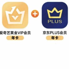 爱奇艺黄金VIP会员年卡加赠京东plus会员年卡