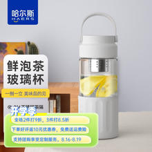 HAERS 哈尔斯 王源同款 玻璃杯女士杯子便携提手泡茶杯水 沙白色450ml