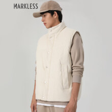 plus会员：MARKLESS 羽绒服男2023秋冬90白鸭绒短款马甲背心男士灯芯外套男装YRB2351M 奶盖白 XL