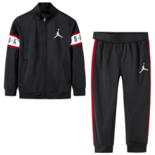 NIKE JORDAN 耐克童装男童外套长裤2件套春秋儿童夹克运动裤套装 正黑色 130(7/6X)