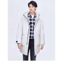 再降价、限尺码、PLUS会员：雪中飞 连帽工装羽绒服男中长款 杏白色 170-180